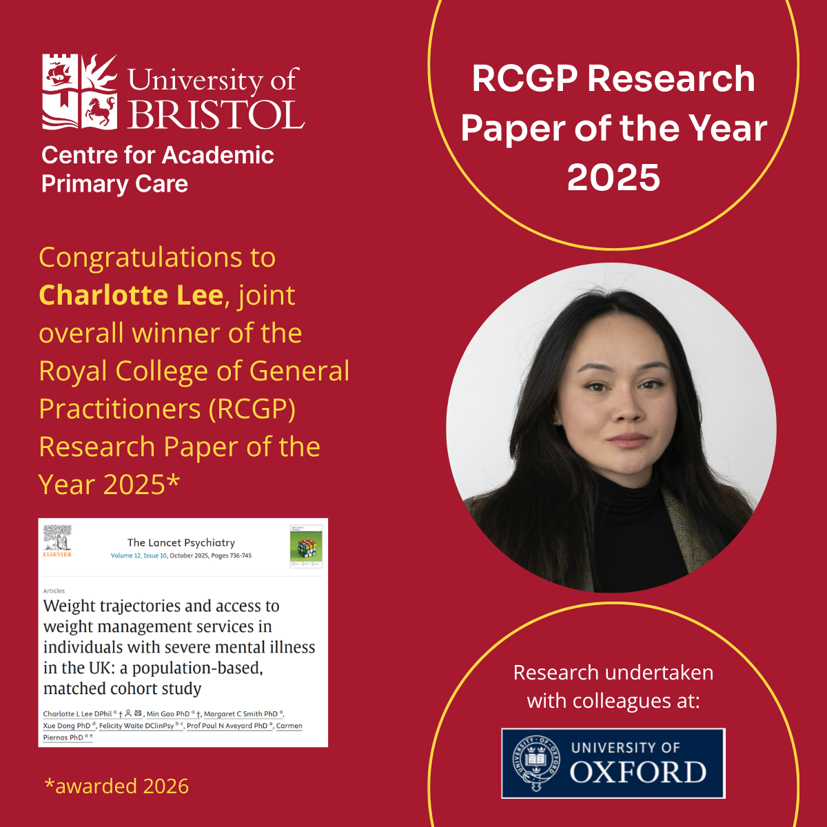 Photo of Dr Charlotte Lee - winner of the RCGP Research Paper of the Year 2025.